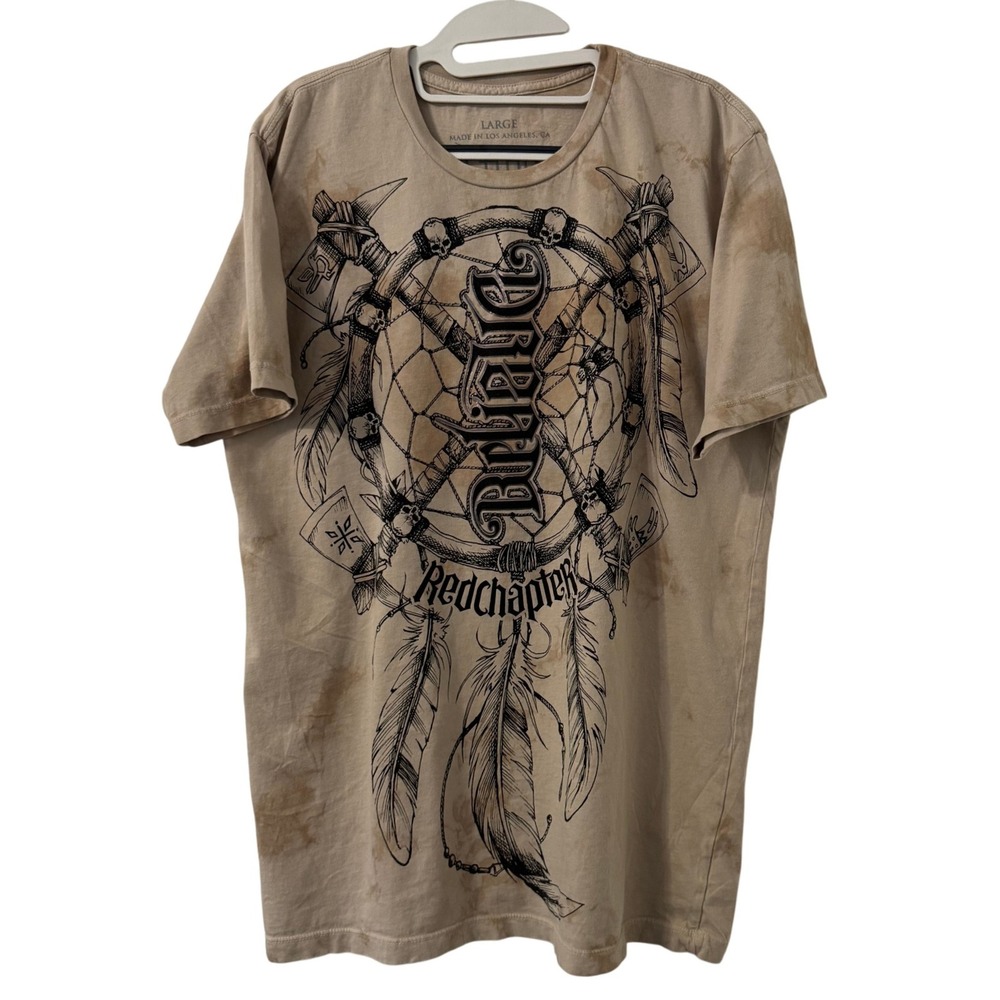 Red Chapter T Shirt Mens L Dreamcatcher Skull Axe Graphic Print Made in USA Moto